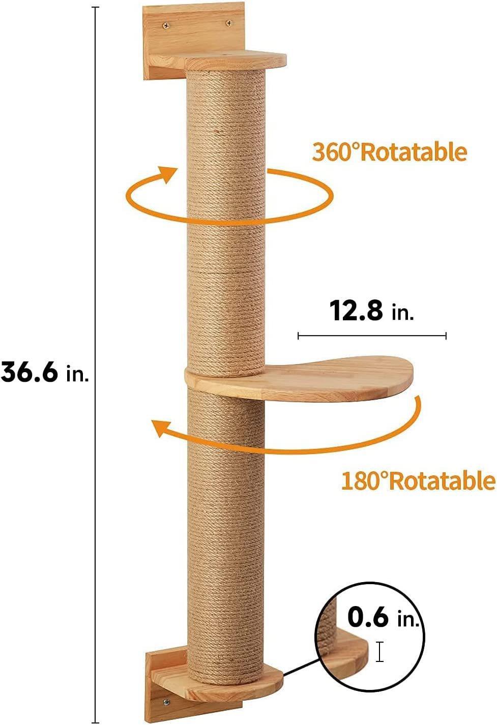 Wall-Mounted Cat Scratching Post with Rotating Perch 