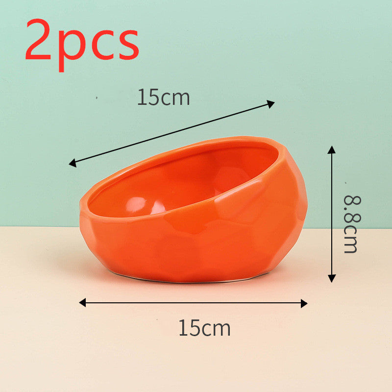 Ceramic Oblique Mouth Pet Bowl for Cats and Dogs