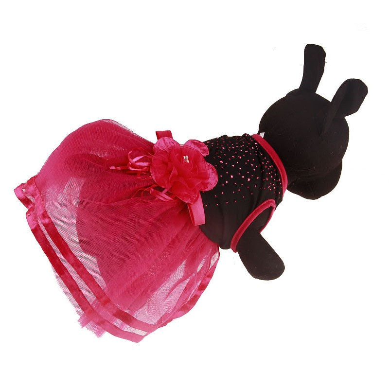 Black & Hot Pink Sequin Rose Tutu Wedding Dress for Dogs