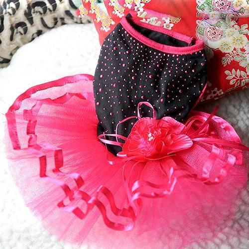 Black & Hot Pink Sequin Rose Tutu Wedding Dress for Dogs