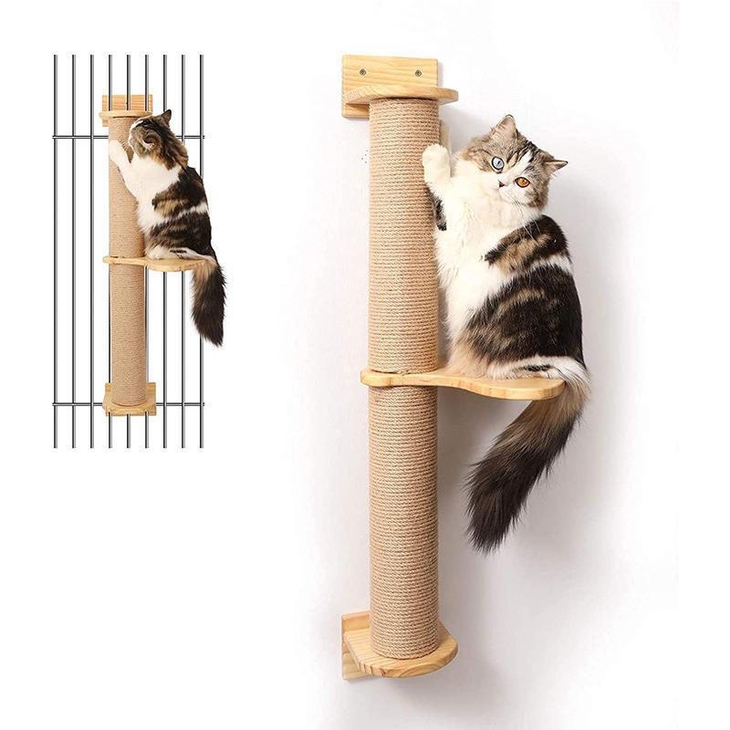 Wall-Mounted Cat Scratching Post with Rotating Perch 