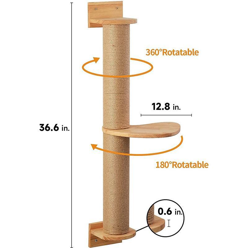 Wall-Mounted Cat Scratching Post with Rotating Perch 