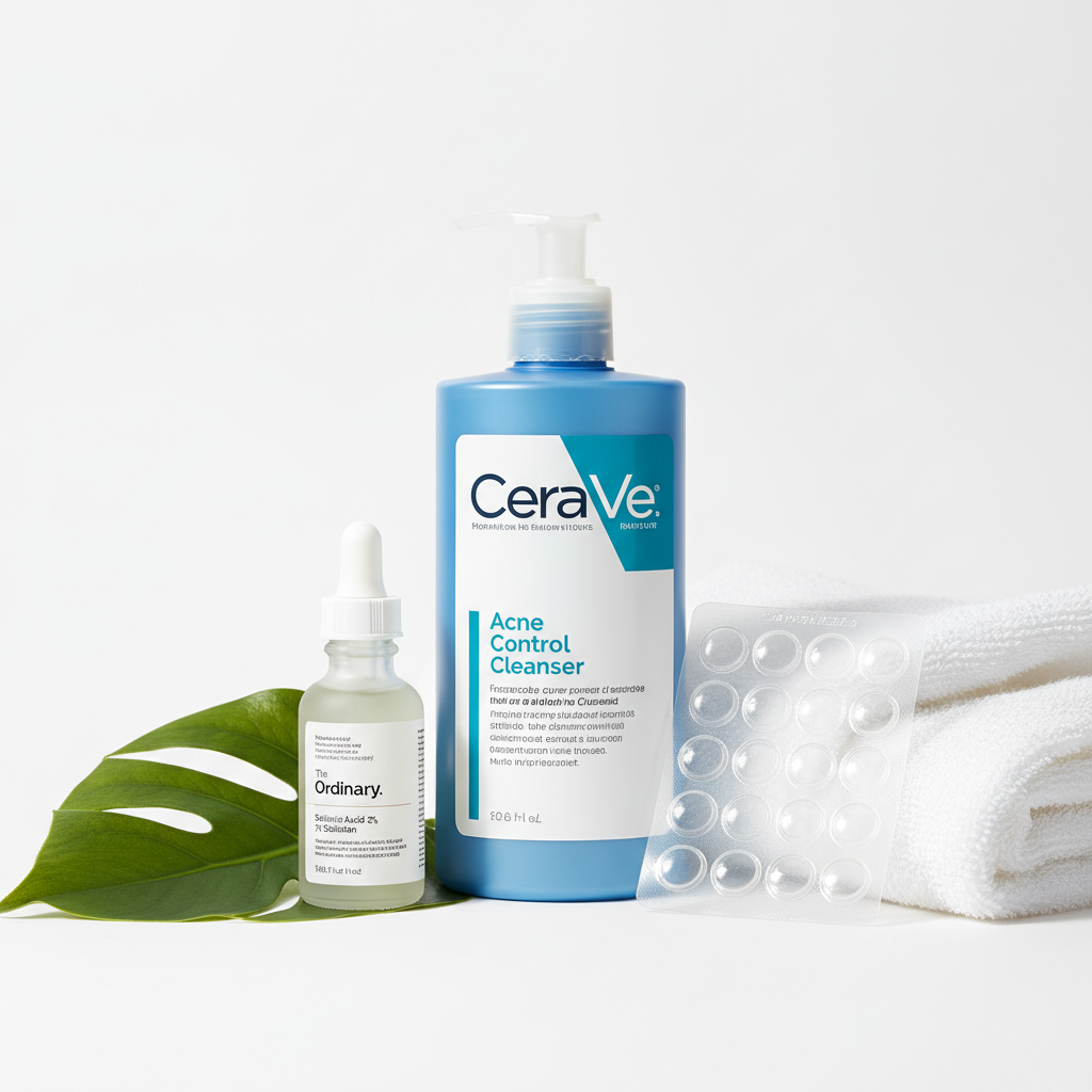 Complete Acne Defense Kit - CeraVe Cleanser, The Ordinary Salicylic Acid, and Pimple Patches Bundle