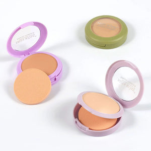Three compact makeup products with mirrors on a white background
