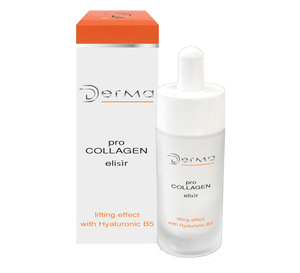 Dermaroll pro collagen elixir bottle and packaging on a white background