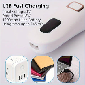 USB fast charging device with specifications on a white background