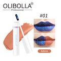 Olibolla lip gloss with color swatches and application on lips