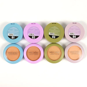 Set of eight compact powder cases with different shades and 'Miss Rose' branding on a white background.