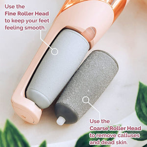 Two roller heads with text explaining their uses on a light background.