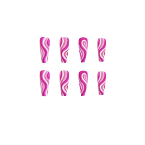 Pink and white zebra patterned nail wraps on a white background