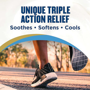 Person running on a road with text about unique triple action relief