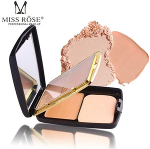 Makeup compact with shades of beige and brown, featuring the Miss Rose brand.