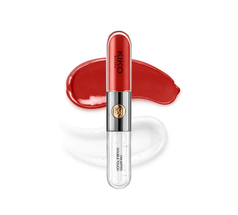 Kiko lip gloss with red shade on a white background