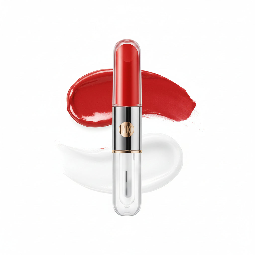 Kiko lip gloss with a swatch on a white background