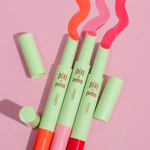 Pixi lip products on a pink background