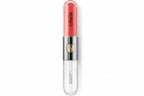 Lipstick with a clear casing and red lipstick on a white background