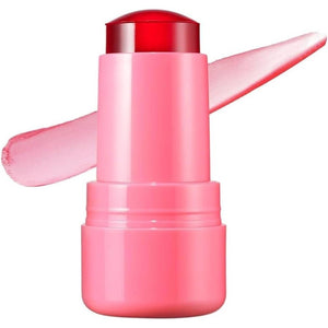 Pink makeup stick with a red cap on a white background