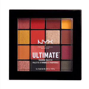 NYX Ultimate Shadow Palette with various colored shades on a white background