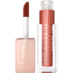 Lip gloss with applicator and packaging on a white background