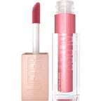 Lip gloss with applicator and packaging on a white background