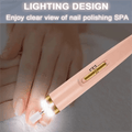 Nail polisher with a light on a hand, highlighting the 'Lighting Design' feature.