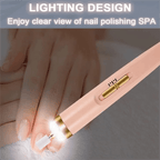 Nail polisher with a light on a hand, highlighting the 'Lighting Design' feature.