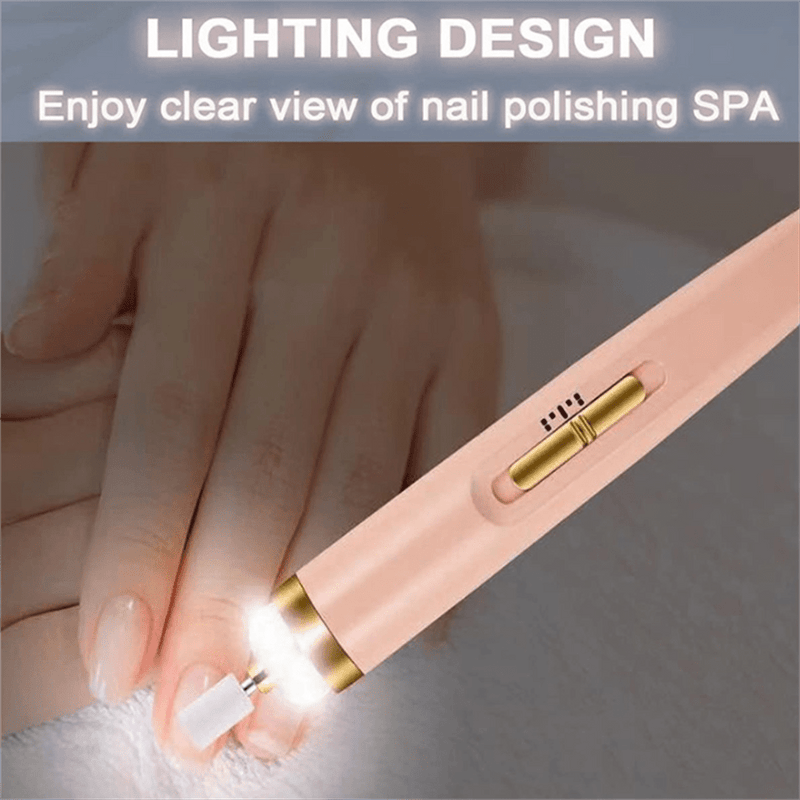 Nail polisher with a light on a hand, highlighting the 'Lighting Design' feature.