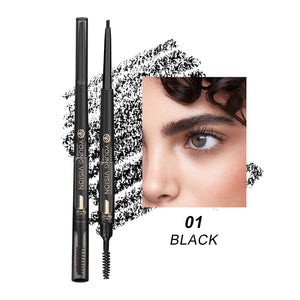 Eyebrow pencil with a close-up of an eye and eyebrow, labeled '01 Black'.