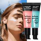 Two e.l.f. Power Grip Primer tubes with a blurred outdoor background