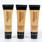 Three tubes of Miss Rose foundation on a white background