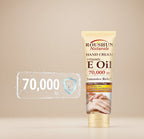 Hand cream tube with vitamin E oil on a beige background