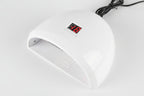 White electronic device with digital display on a light gray background