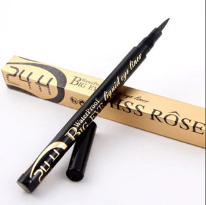 Black liquid eye liner pen with gold text on a white background