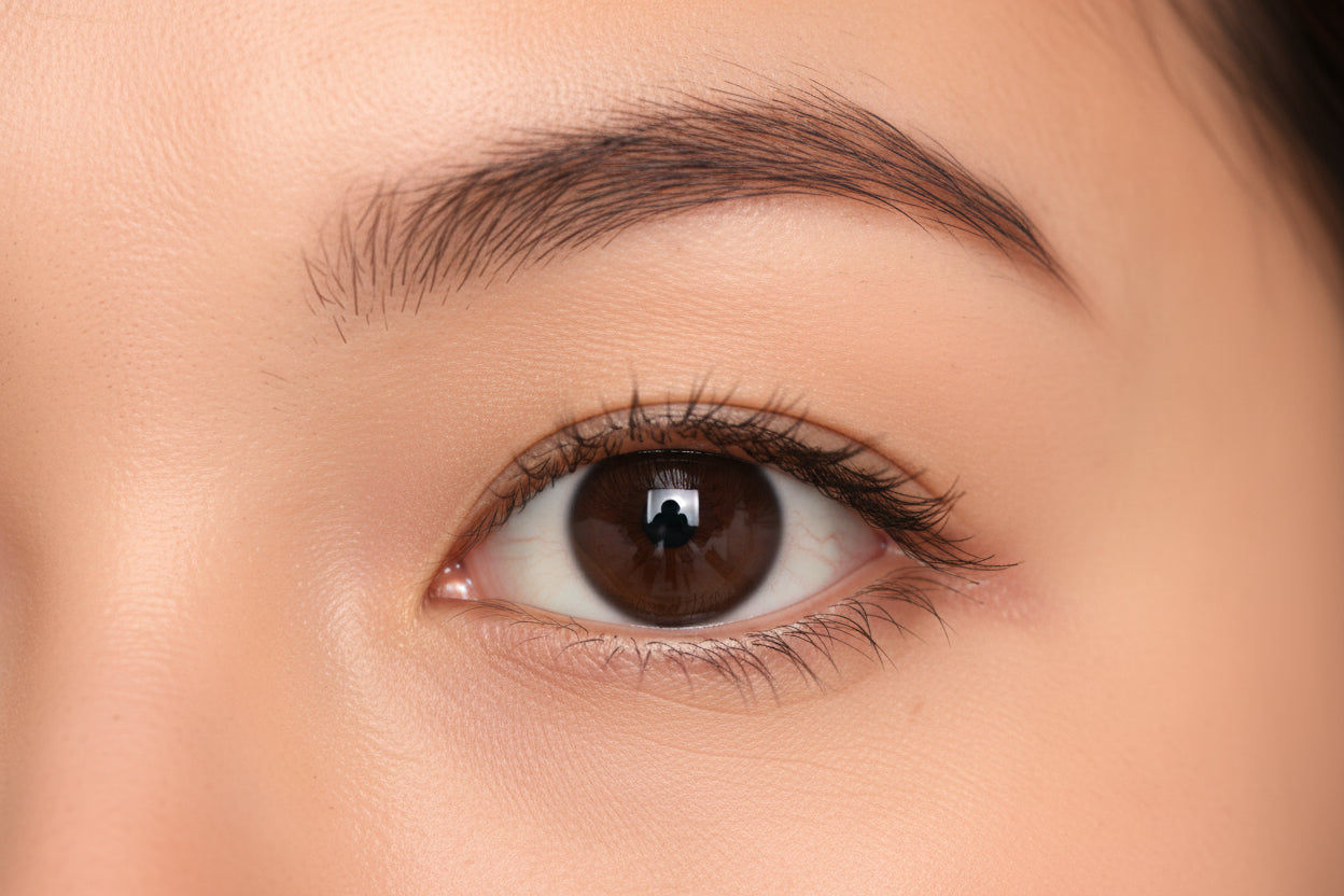 Close-up of a person's eye with clear skin
