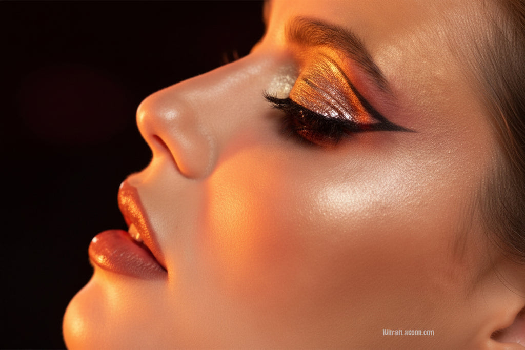 Close-up of a person's face with dramatic makeup, focusing on the eye and nose area.