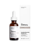 The Ordinary skincare serum bottle and packaging on a white background