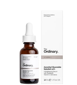 The Ordinary skincare serum bottle and packaging on a white background