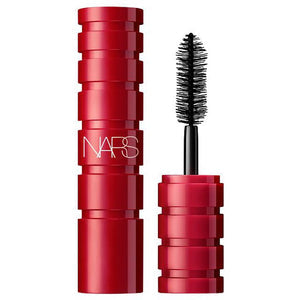 Red NARS mascara with black brush on a white background