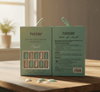 Fabbio makeup palette packaging on a wooden surface with a blurred background