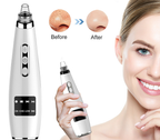 Nose hair trimmer with before and after effect on skin, next to a smiling woman.