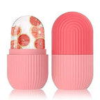 Pink lip balm with grapefruit design on a white background