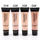 Four tubes of Miss Rose foundation with different shades on a white background