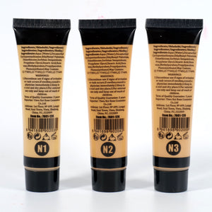 Three cosmetic tubes with labels on a white background