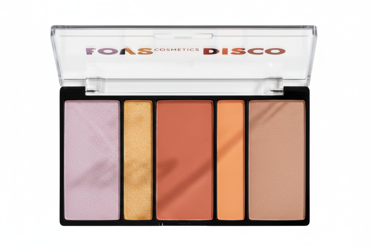 Makeup palette with five different shades of eyeshadow