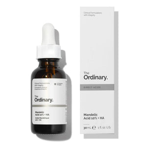 The Ordinary skincare serum bottle with dropper and packaging on a white background