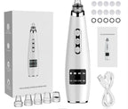 Vacuum blackhead remover with packaging, attachments, and USB cable on a white background