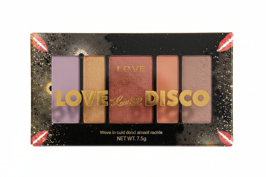 Makeup palette with colorful shades on a white background