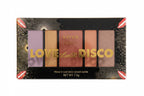 Makeup palette with colorful shades on a white background