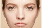 Before and after comparison of a woman's face with a focus on skin texture.