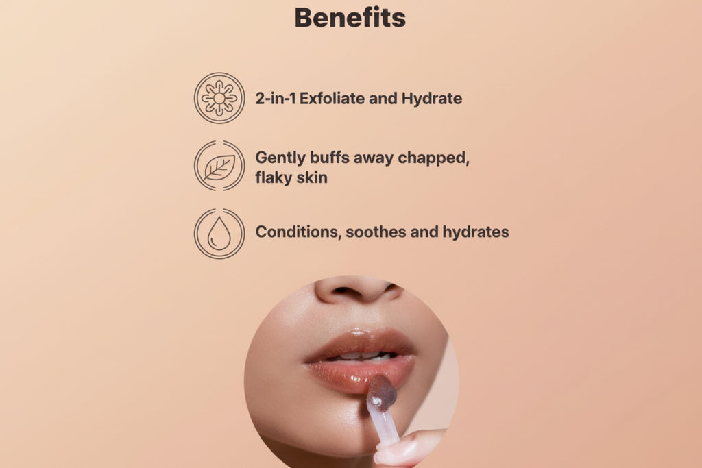 Product packaging with text on a beige background